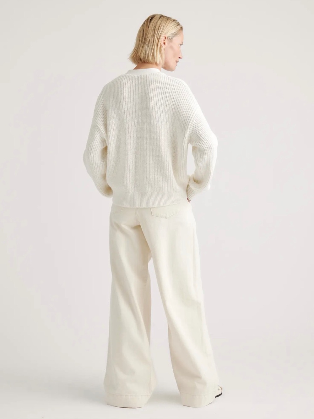 NWOT Quince Cotton Fisherman Boxy Cropped Cardigan - Ivory - Picture 2 of 11